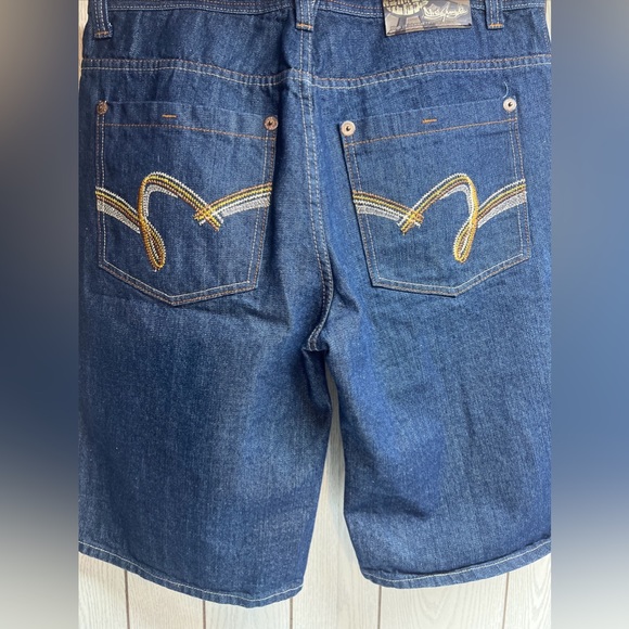 5ive Jungle Jean Shorts 38 Men’s Baggy Y2K Hip Hop Embroidered Blue - Picture 4 of 7